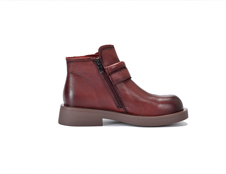 British Style Leather Mid-heel Short Boots