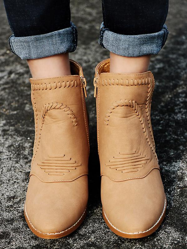 Solid Chunky Heels Booties