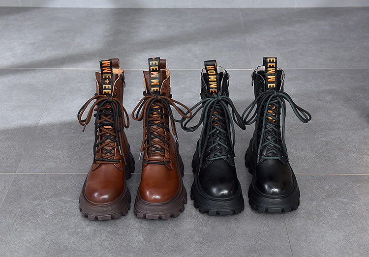 Einfarbige Retro-Martin-Stiefel mit Plateau 