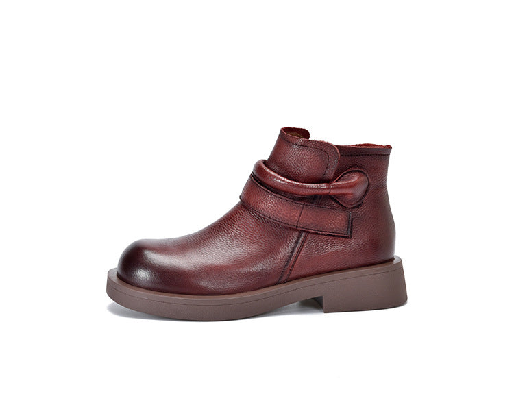 British Style Leather Mid-heel Short Boots