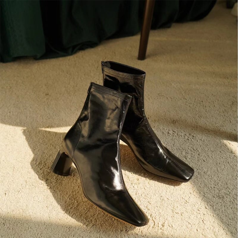 Classic Elegant Glove-Like Ankle Boots High Heel Back Zip Boots