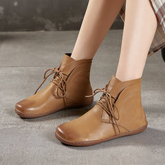 Handmade Retro Lace Up Ankle Boots Brown/Khaki