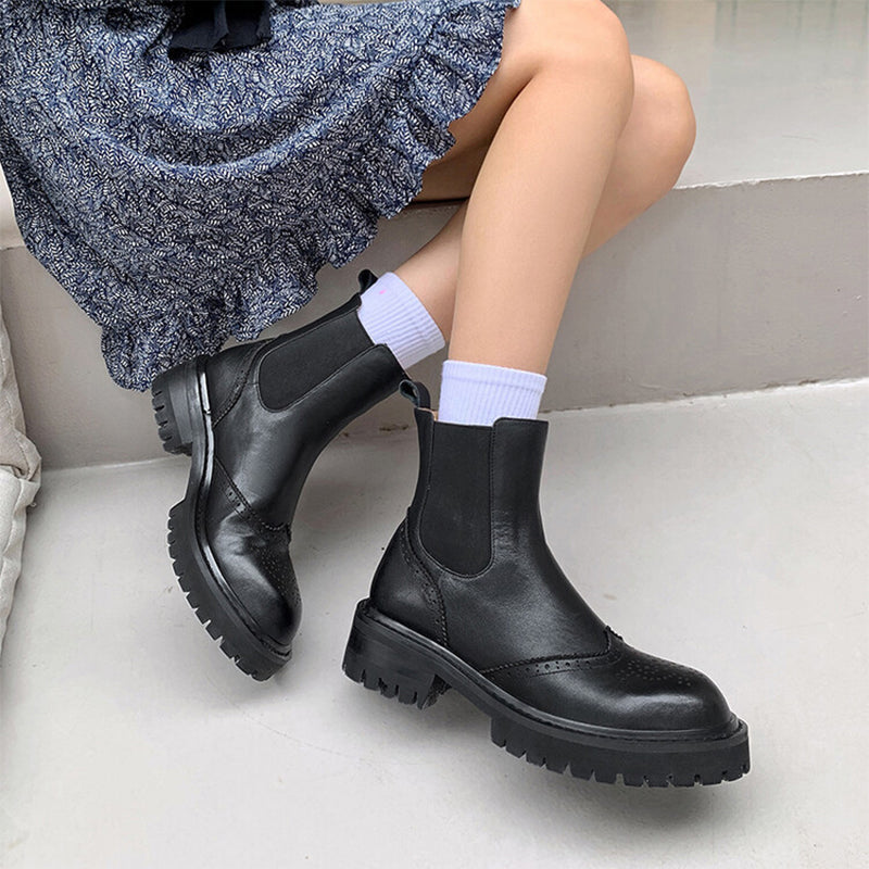 Handmade Wingtip Chelsea Boots Soft Ankle Boots Chunky