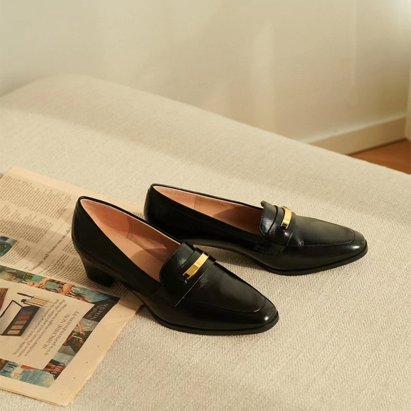 Soft Penny Loafers Round Toe 40mm Block Heel