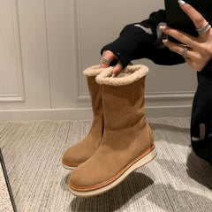 Botas de nieve retro de media pantorrilla para mujer para el frío invierno