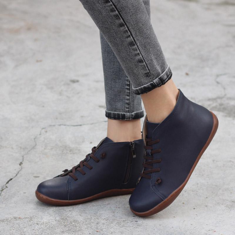 Botines retro, botas casuales para caminar, mocasines planos de suela blanda