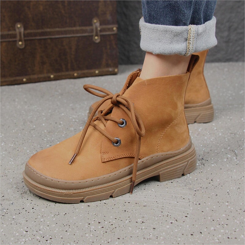 Retro Oxford Shoes Flat Ankle Boots Lace Up Short Booties