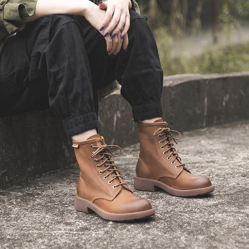 Botas de combate enceradas con cordones para la nieve, color negro y café