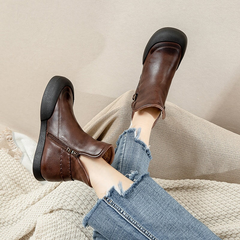 Handmade Genuine Short Boots Rubber Cap Retro Ankle Boots