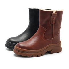 Womens Shearling Lined Snow Boots for Cold Winter Retro Short Boots