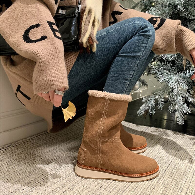 Botas de nieve retro de media pantorrilla para mujer para el frío invierno