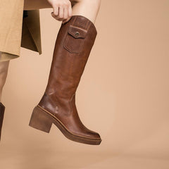 Retro Chunky Riding Boots Knee High Boots