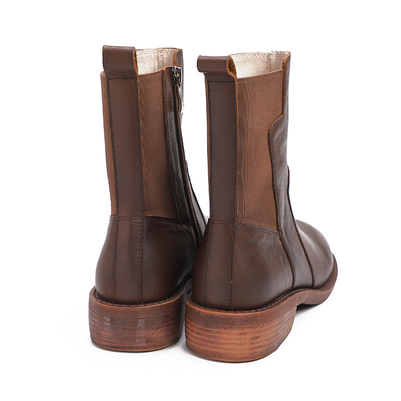 Retro Cowhide Martin Boots Comfy Zip Walking  Coffee