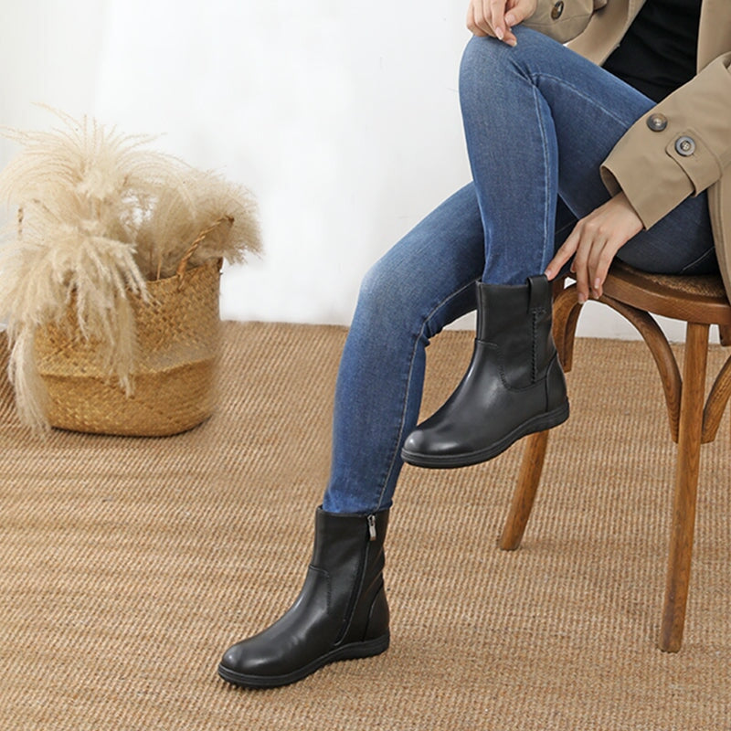 Botas cortas suaves retro para invierno con forro de felpa corto negro/caqui