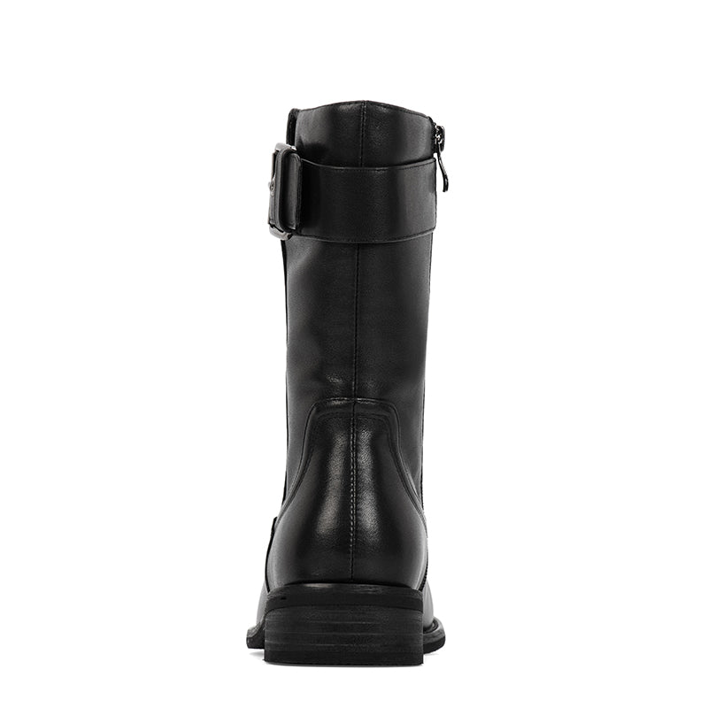 Womens Retro Mid Calf Boots for Cold Winter classic Martin boots Black Short Plush Lining