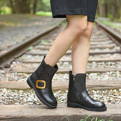 Womens Retro Short Boots for Cold Winter Black Short Plush Lining Side Zip