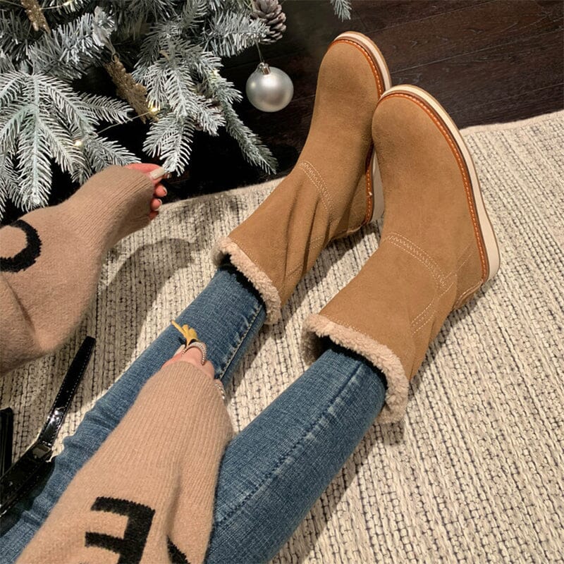 Botas de nieve retro de media pantorrilla para mujer para el frío invierno