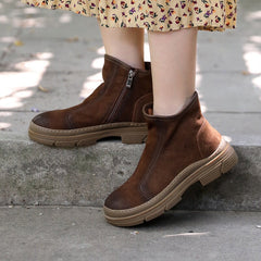 Flat Shoes Side Zipper Retro Ankle Boots