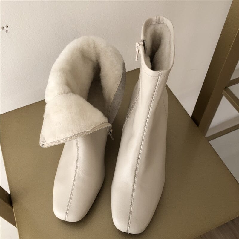 Classic Elegant Glove-Like Ankle Boots with Fleece Lined Mid Heel