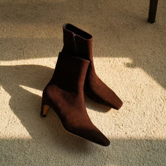 Elegant Ankle Boots Mid Heel Sheepskin Elastic Boots Elegant Glove-Like