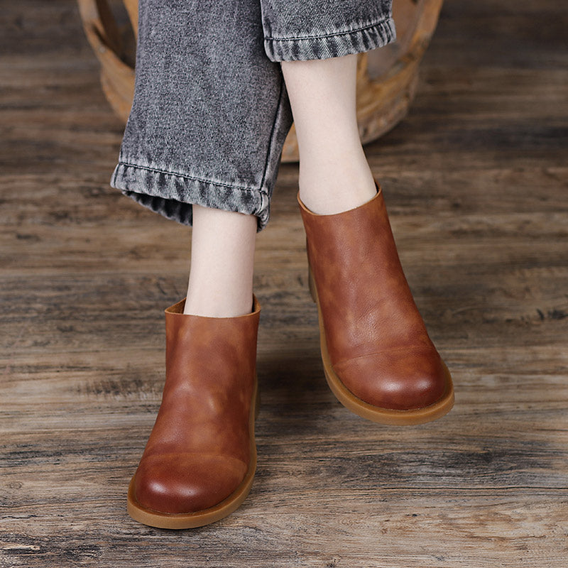 Handmade Ankle Booties Platform Chunky Heel Work Combat Boots Black/Coffee