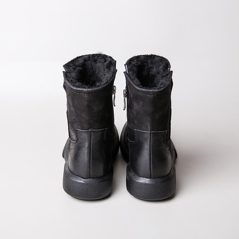 Botas Chelsea con cremallera lateral, botas cortas enceradas para invierno, forradas en polar negro/café