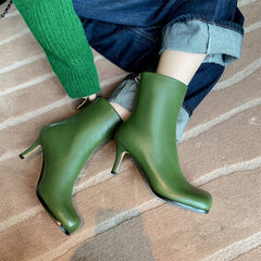 Sheepskin Elegant Glove-Like Ankle Boots Sculptural Heel Back Zipper Boots