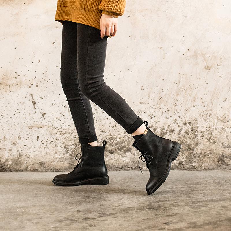 Handmade Matte Biker Boots Classic Combat Boots Black/Yellow