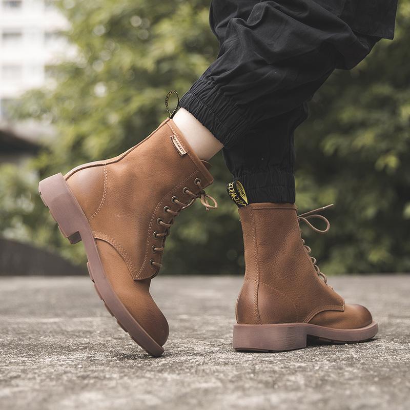 Botas de combate enceradas con cordones para la nieve, color negro y café