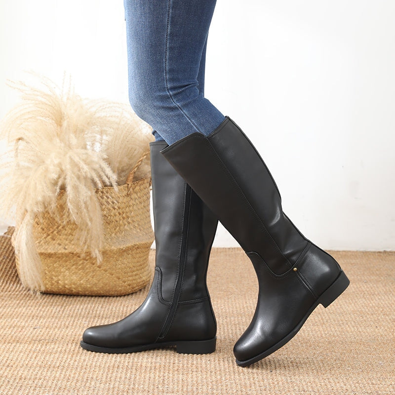 Designer Wide Fit Knee High Boots Side Zip Riding Boots