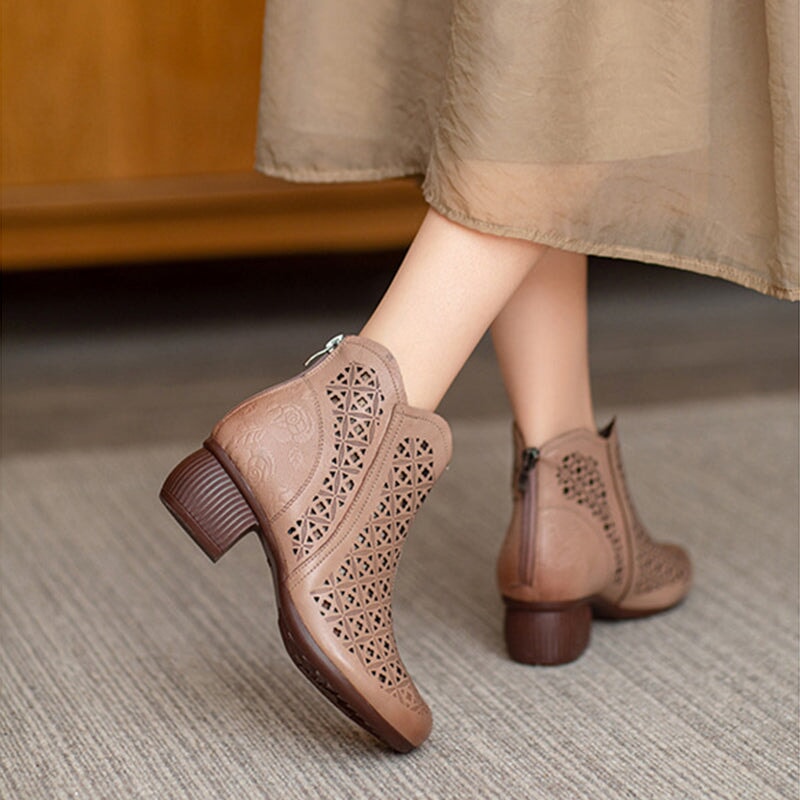 Cut Out Summer Boots Breathable Short Boots Coffee /Apricot