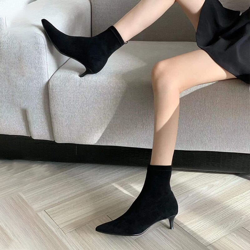 Classic Point Toe Sock Boots High Heel Stretch Boots Elastic Suede
