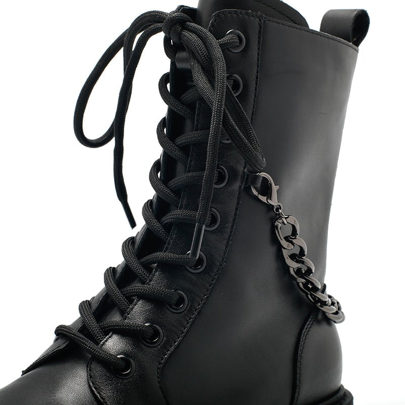 Short Boots Lace up Combat Boots with Metal Chain Detail