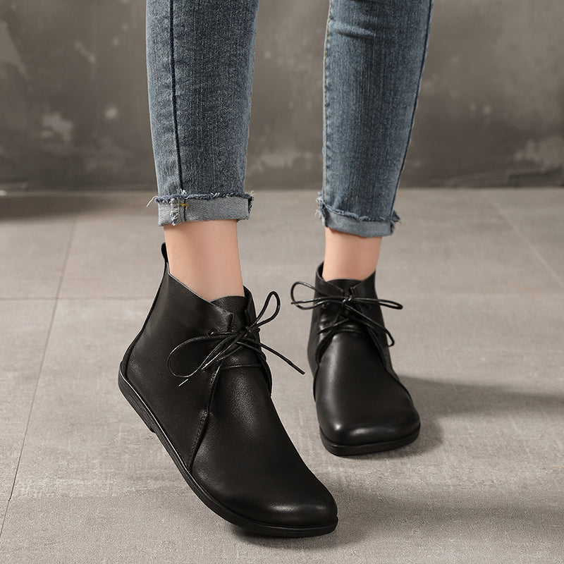 Botines suaves hechos a mano, botas cortas retro de punta redonda, botas Mori Girl