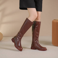 Handmade Soft Knee High Boots Side Zip Riding Boots Black/Coffee