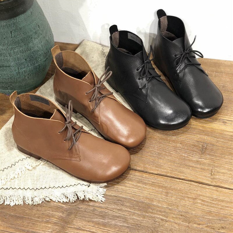 Brush-Off Martin Boots Lace-Up Soft Ankle Booties Casual Work Combat Boots Coffee/Brown/Black