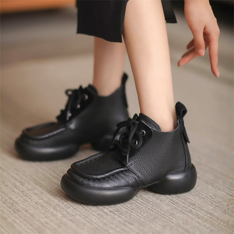 Retro Booties Brush-Off Lace Up Flat Ankle Boots