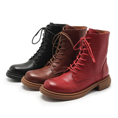 Handmade Genuine Lace Up Derby Ankle Marching Boots Black/Coffee/Red