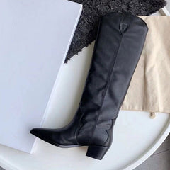 Botas vaqueras de ante estilo western para mujer, tacón de bloque, color caqui, negro, gris y marrón, de piel auténtica.