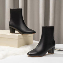 Classic Elegant Glove-Like Ankle Boots with Fleece Lined Mid Heel