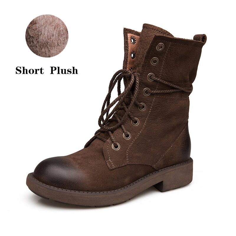 Handmade Full Grain Combat Boots Designer Retro Chunky Riding Boots Coffee/Brown/Black/Grey