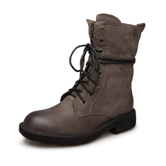 Handmade Full Grain Combat Boots Designer Retro Chunky Riding Boots Coffee/Brown/Black/Grey