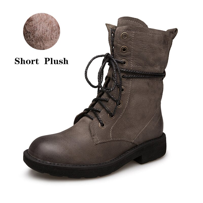 Handmade Full Grain Combat Boots Designer Retro Chunky Riding Boots Coffee/Brown/Black/Grey