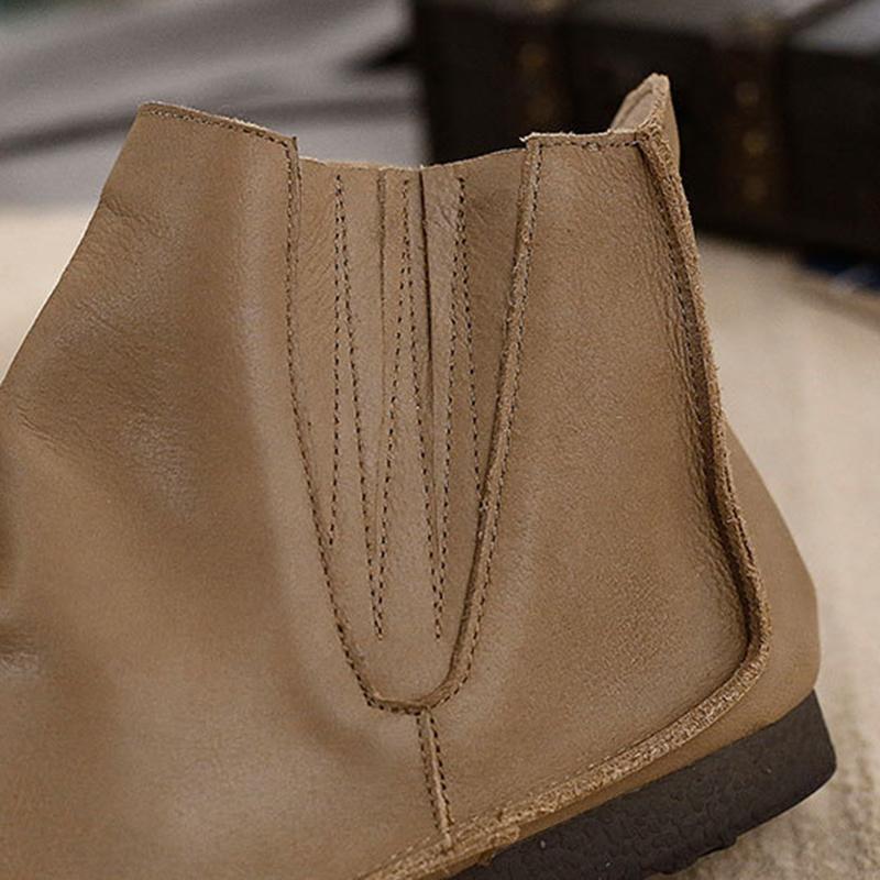 Retro Genuine Soft Flat Boots Round Toe Chelsea Boots Wide Fit Apricot Coffee