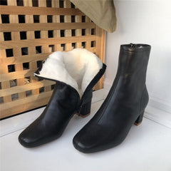 Classic Elegant Glove-Like Ankle Boots with Fleece Lined Mid Heel