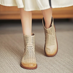 Cut Out Summer Boots Breathable Perforated Short Boots