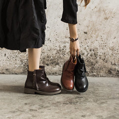 Retro Chunky Wrinkled Ankle Boots Black/Coffee/Brown