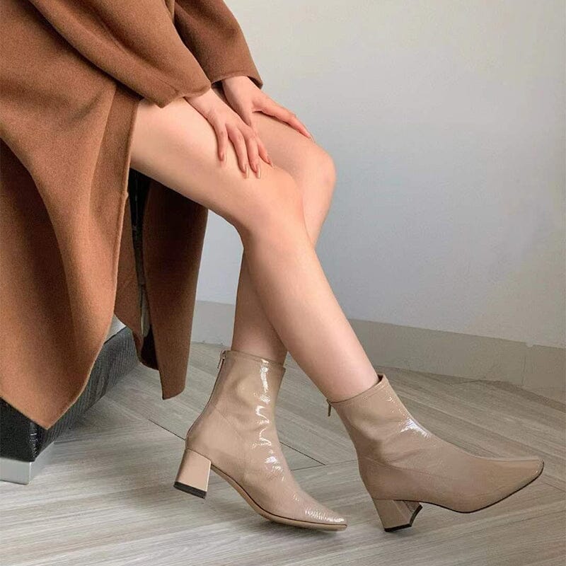 Squared Toe Nude Boots Block Heeled Black/Nude