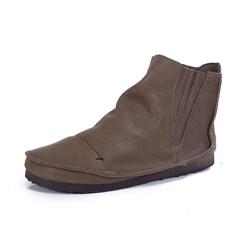 Retro Genuine Soft Flat Boots Round Toe Chelsea Boots Wide Fit Apricot Coffee