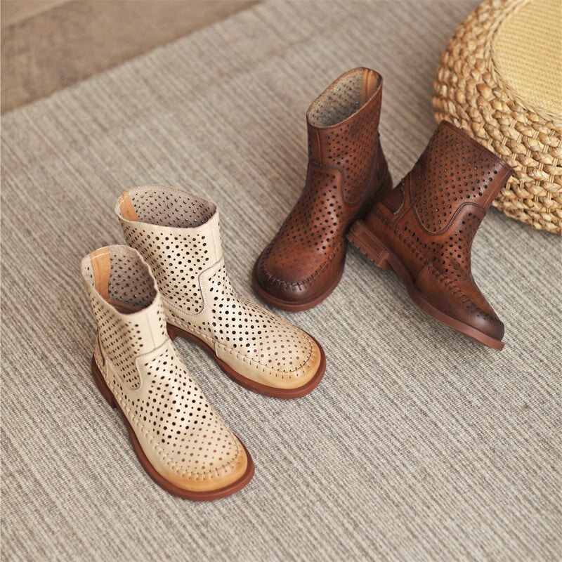 Cut Out Summer Boots Breathable Perforated Short Boots